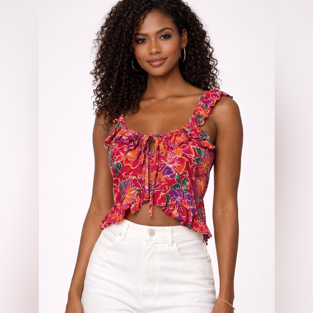 Paloma Blue Floral Ruffle Crop Top